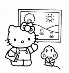 Hello Kitty guarda un quadro