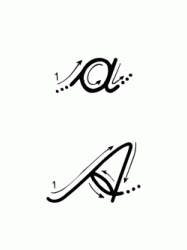 Lettera A con indicazioni movimento corsivo maiuscolo e minuscolo