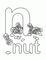 Lettera n in stampato minuscolo di nut (noce o nocciol) in Inglese