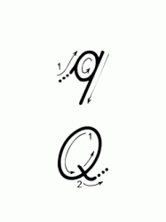 Lettera Q con indicazioni movimento corsivo maiuscolo e minuscolo