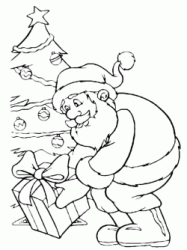 Babbo Natale mette un regalo sotto l'albero