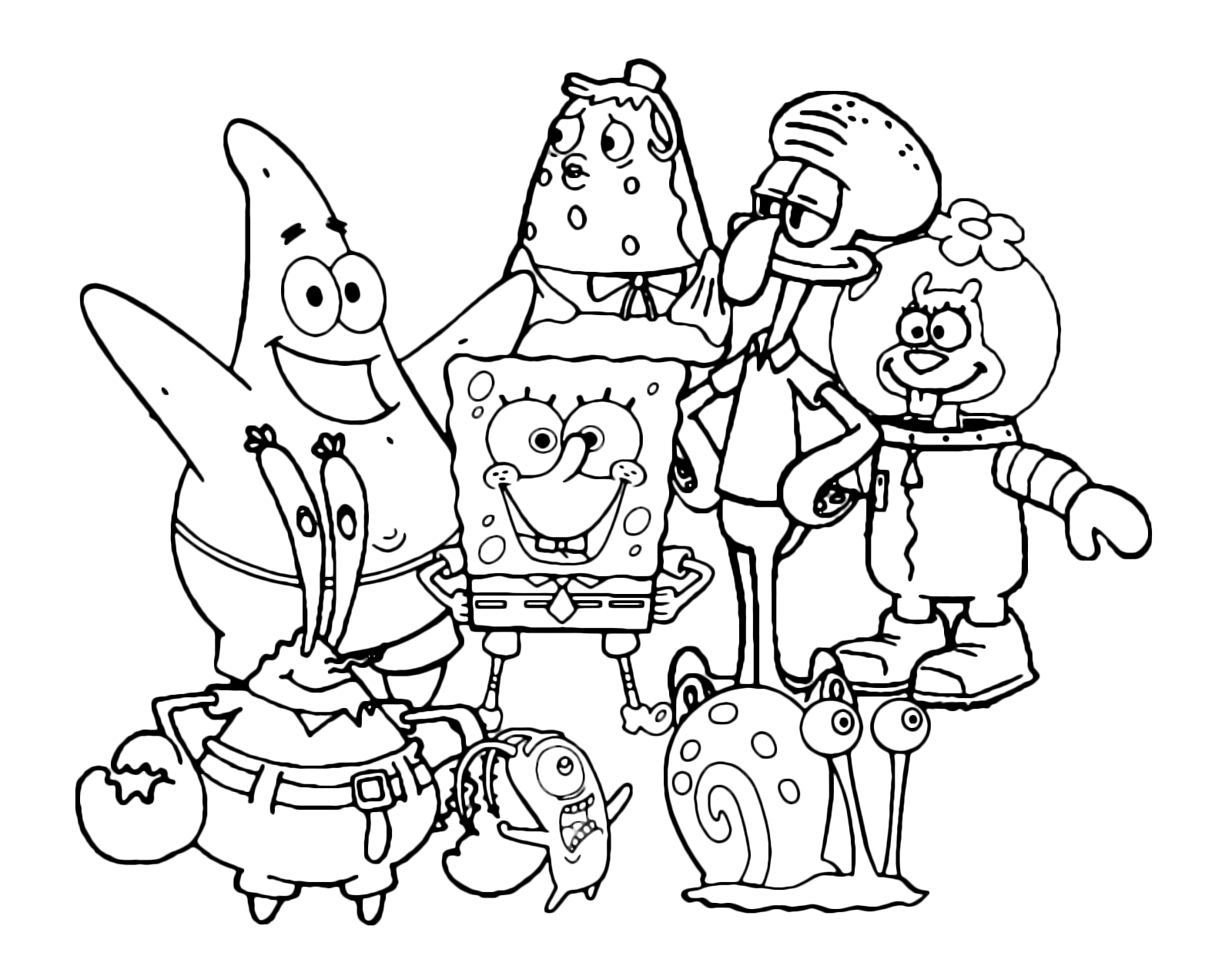 SpongeBob da colorare SpongeBob con Patrick Gary Sandy Squiddi Mrs Puff Mr Krabs e Plankton