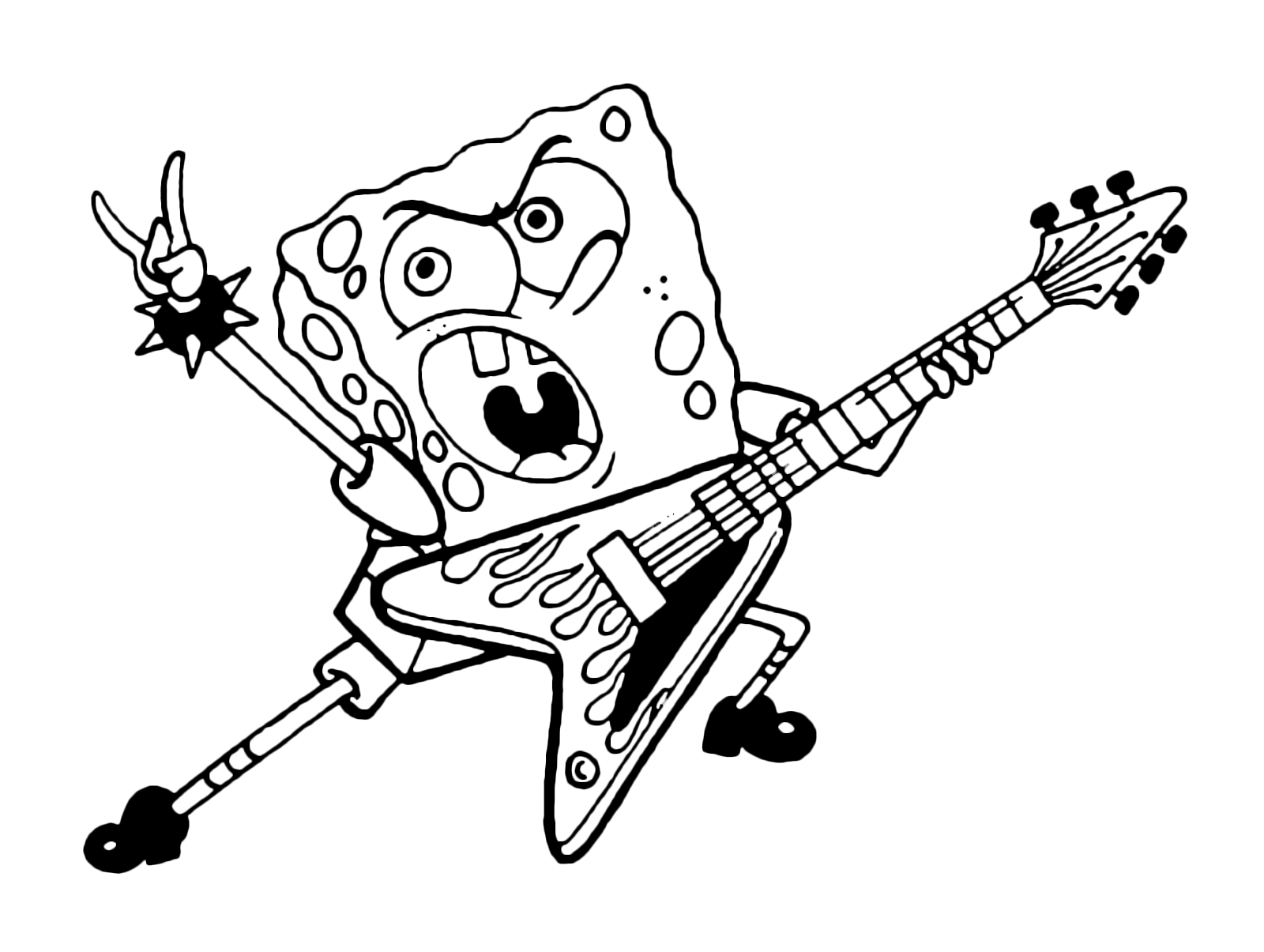 SpongeBob suona la chitarra elettrica e un vero musiciscta rock
